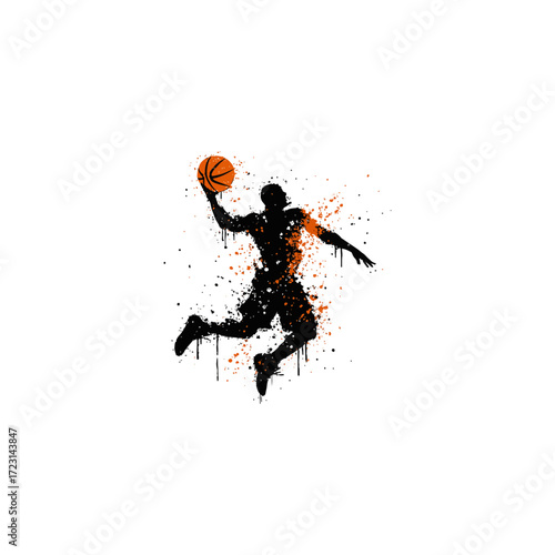 Dynamic Basketball Player in Mid-Air Dunk, Graphic Style