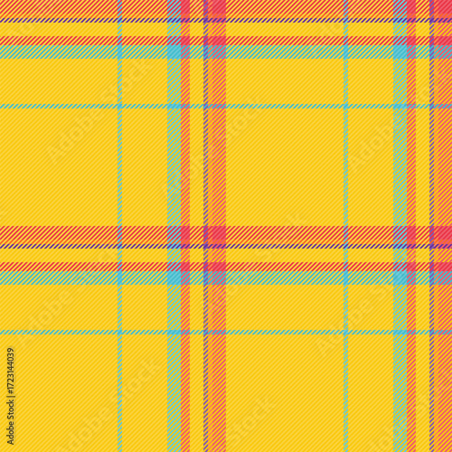 Bright and cheerful plaid pattern. Seamless textile design with vibrant colors. Ideal for backgrounds, apparel, and creative projects needing a retro or classic touch.