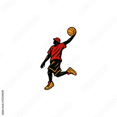 Dynamic Basketball Player in Mid-Dunk