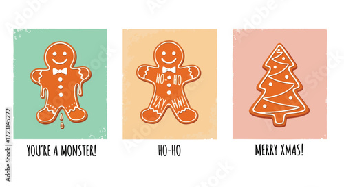 Festive gingerbread man and tree designs evoke holiday cheer and playful Christmas greetings for seasonal celebrations