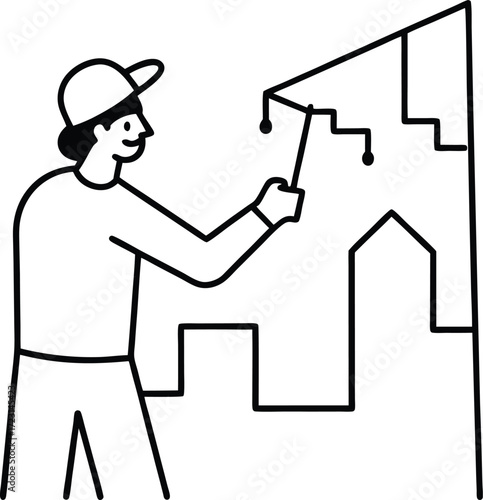 city wall mural painting line art drawing