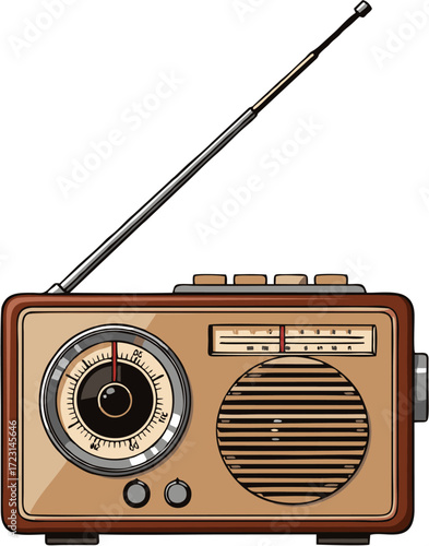 Vintage portable transistor radio with an extendable antenna and analog tuning dial, perfect for retro enthusiasts and music lovers