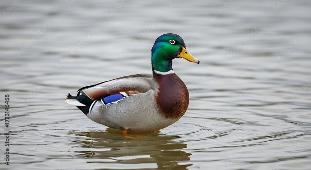 Obraz premium Male Mallard Duck Swimming in Calm Water.