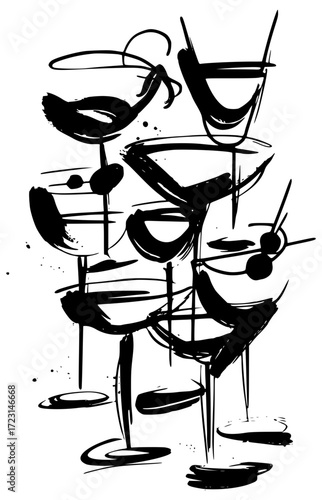 Abstract illustration of glasses with alcoholic drinks