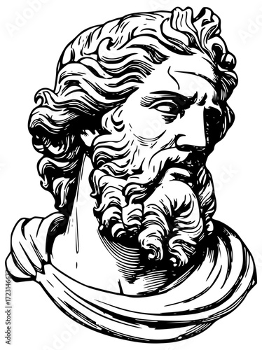 An antique bust of a man from the time of the Greek gods