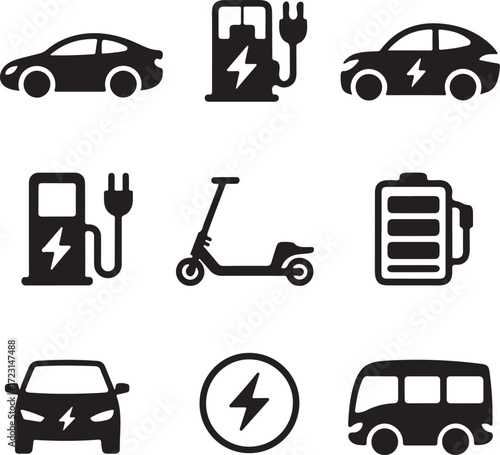 electric, car, vehicle, ev, charging, icon, set, glyph, sustainable, technology, green, energy, eco-friendly, clean, power, future, transport, mobility