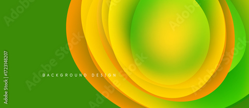 Abstract vibrant layers create dynamic visual effect. Green, yellow, orange hues blend smoothly. Modern design element for backgrounds.
