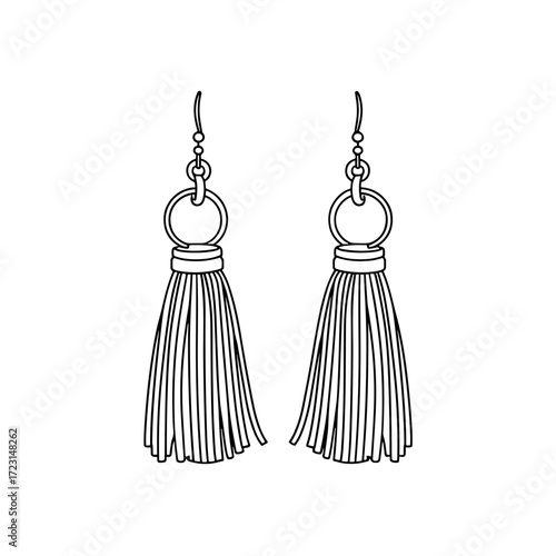 Tassel earrings with circular top and long fringe design  