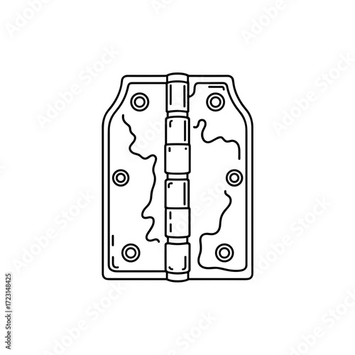 Outline of a door hinge in minimalistic style on white background  