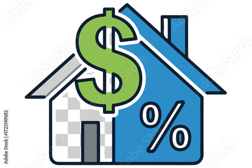 House with dollar sign and percentage symbol, representing real estate finance and mortgage rates