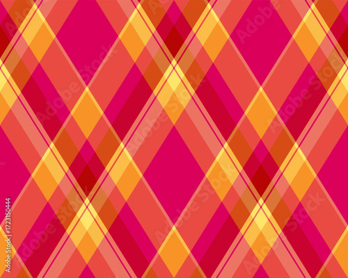 Argyle pattern of geometric rhombus. Harlequin check wallpaper design. Classic diamond shaped textile material for web background, print fabric clothing, sweater, wrapping paper, gift card, invitation