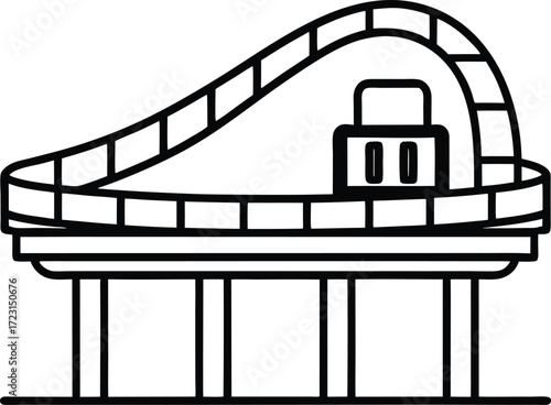 roller coaster in futuristic amusement park line art