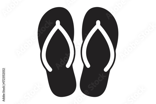 Black and white flip flops icon on white background. Clipart image isolated on background.