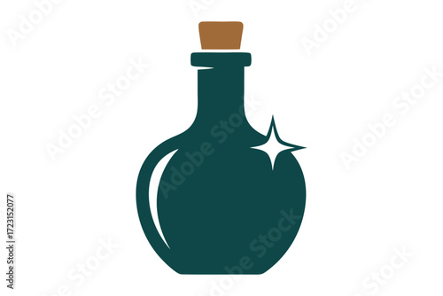 Magic potion bottle icon with sparkling effect and cork closure. Clipart image.