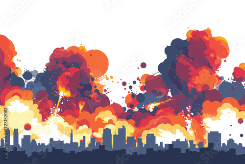 explosions over city pyrotechnics isolated
