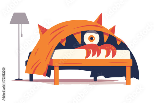 monster under kids bed cartoon isolated