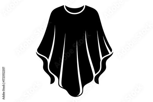 Black and white vector illustration of poncho design. Clipart image.
