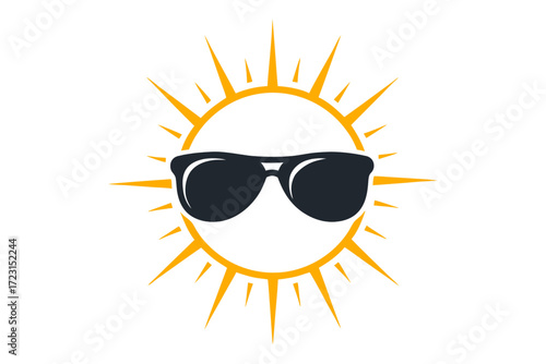Stylized sun wearing sunglasses vector illustration. Clipart image.