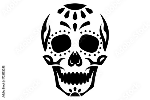 Black and white sugar skull design for Day of the Dead celebration. Clipart image.