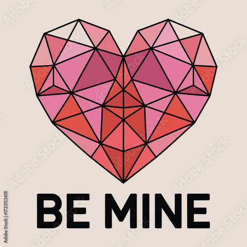 Geometric heart with pink and red tones love
