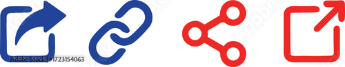Blue and Red Icons for Sharing Linking and Exporting on White Background share icon link icon