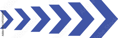 Blue Chevron Arrows Increasing Size Rightward on White Background direction