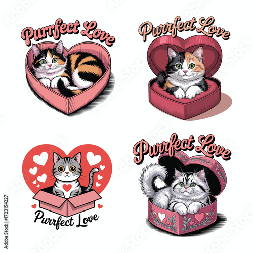 Cats in heart shaped boxes kitten pink