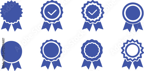 Collection of Blue Award Ribbons and Badges with Checkmarks vector