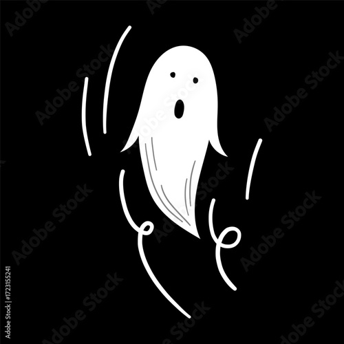 A surprised white ghost with grey lines