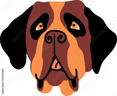 A stylized illustration of a St Bernard dogs face