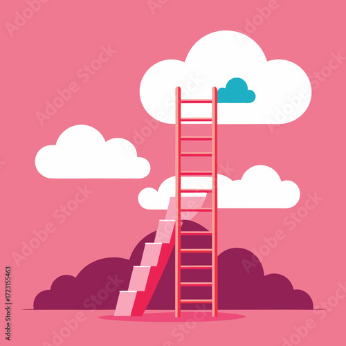 Step Ladder Leading to Clouds – Growth, Future, and Development Concept