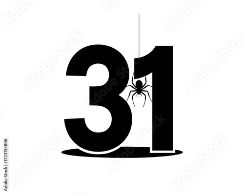 Halloween 31 typography design featuring a hanging spider silhouette  