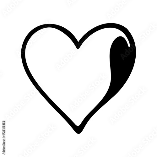 Black Outline Heart with a Dark Swirl on White Background Illustration