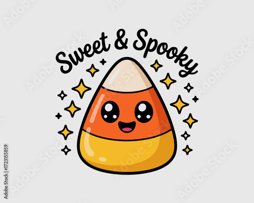 Cute candy corn character with smiling face and stars design  