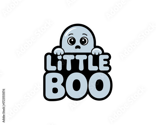 Cute ghost character peeking with the text "Little Boo" design  