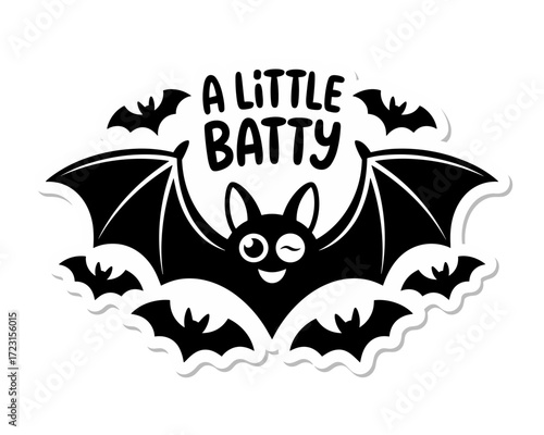 Playful bat character with smiling face and text "A Little Batty"  
