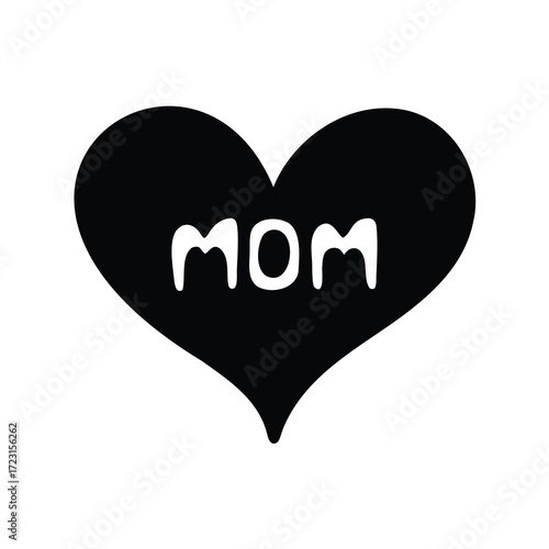 Black heart with white MOM lettering expressing love and affection