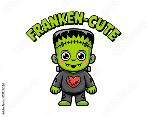 Cute cartoon Frankenstein character with heart design and playful expression  