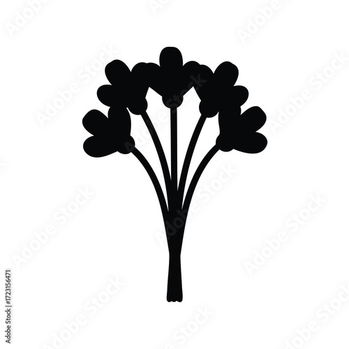 Stylized black silhouette of a bunch of parsley, perfect for a recipe book