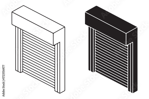 Isometric illustration of a white and black roller shutter door, isolated on Transparent Background