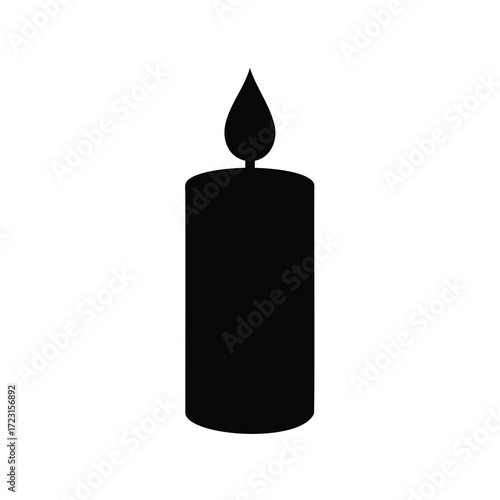 Simple black candle illustration with a single flickering flame on white background