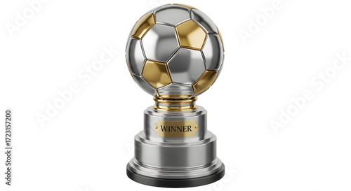 3D Render of a Gold and Silver Soccer Trophy on a Pedestal