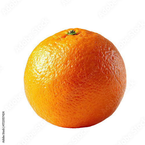 Single, whole orange fruit, vibrant orange hue, smooth skin with dimpled texture, centered against black background