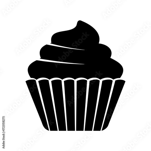 A delectable black and white cupcake with a generous swirl of frosting