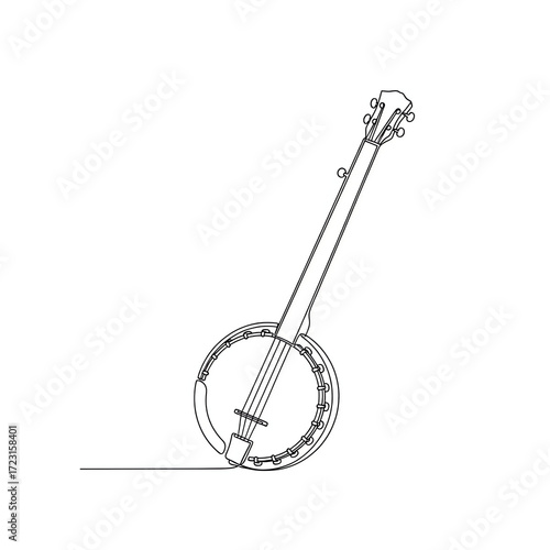 Banjo illustration in minimalist line art style on white background  