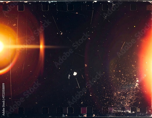 Vintage filmstrip with lens flares and dust