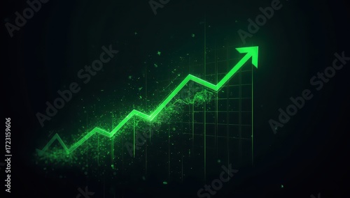 A vibrant, upward-trending line graph, illuminated in brilliant green, displays positive growth against a dark backdrop.