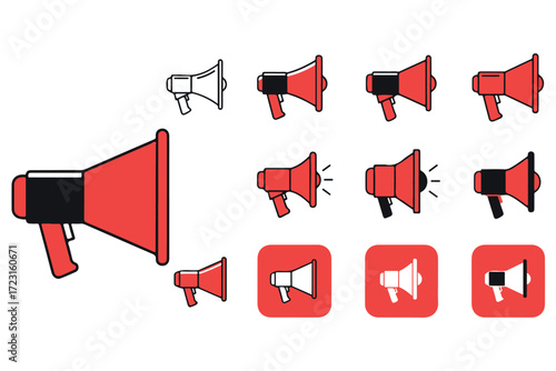 Collection of megaphone icons isolated on Transparent Background