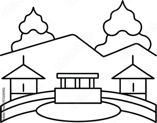 continuous line drawing japanese onsen hot spring