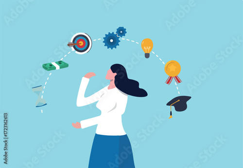 Career planning for employee, personal development or motivation to achieve target or work success, improvement or career growth concept, businesswoman thinking of career planning or growing in work.